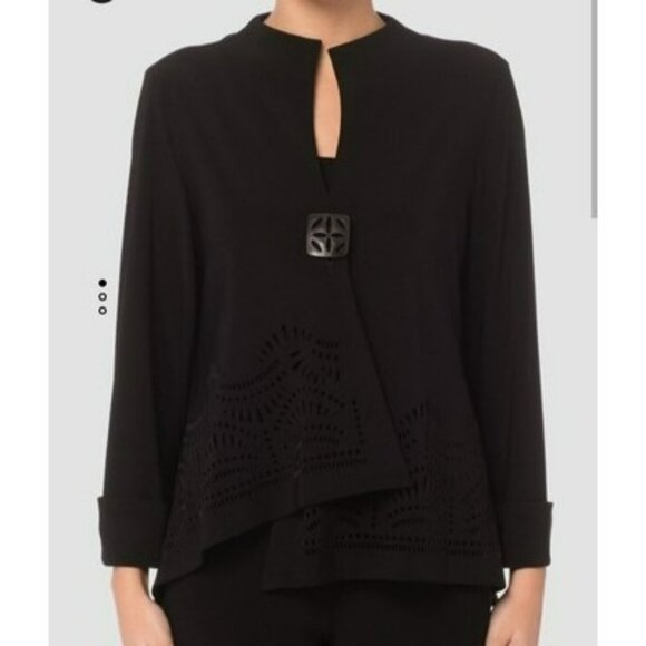 Joseph Ribkoff Black Laser-Cut Asymmetrical Jacket Button Detail Womens Size 6 - Picture 11 of 11